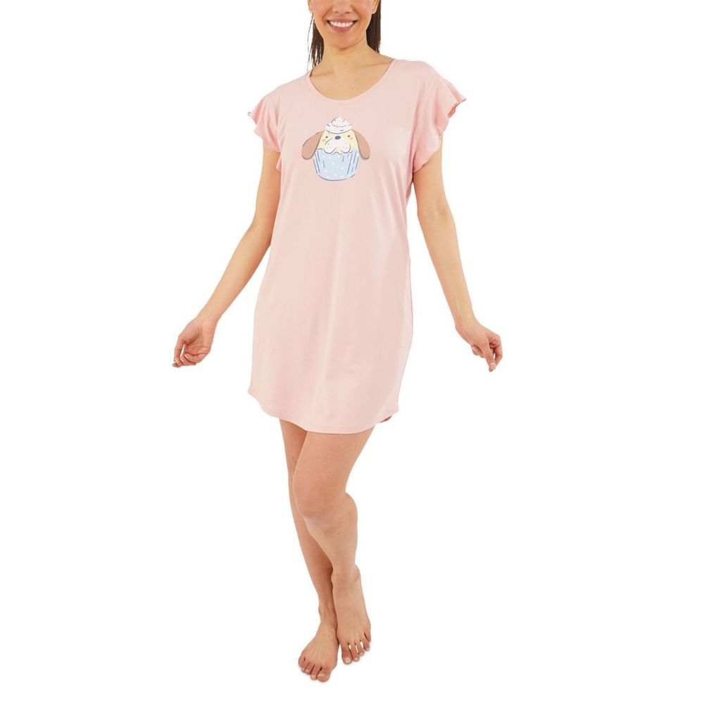 Munki Munki Womens Pupcake Sleep Shirt & Scrunchie Set,Scrunchi Pink,Small